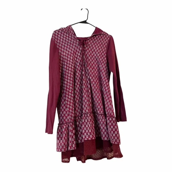 April Cornell Burgundy Floral Hooded Dress Boho Prairie Tiered Size Small - Picture 3 of 6